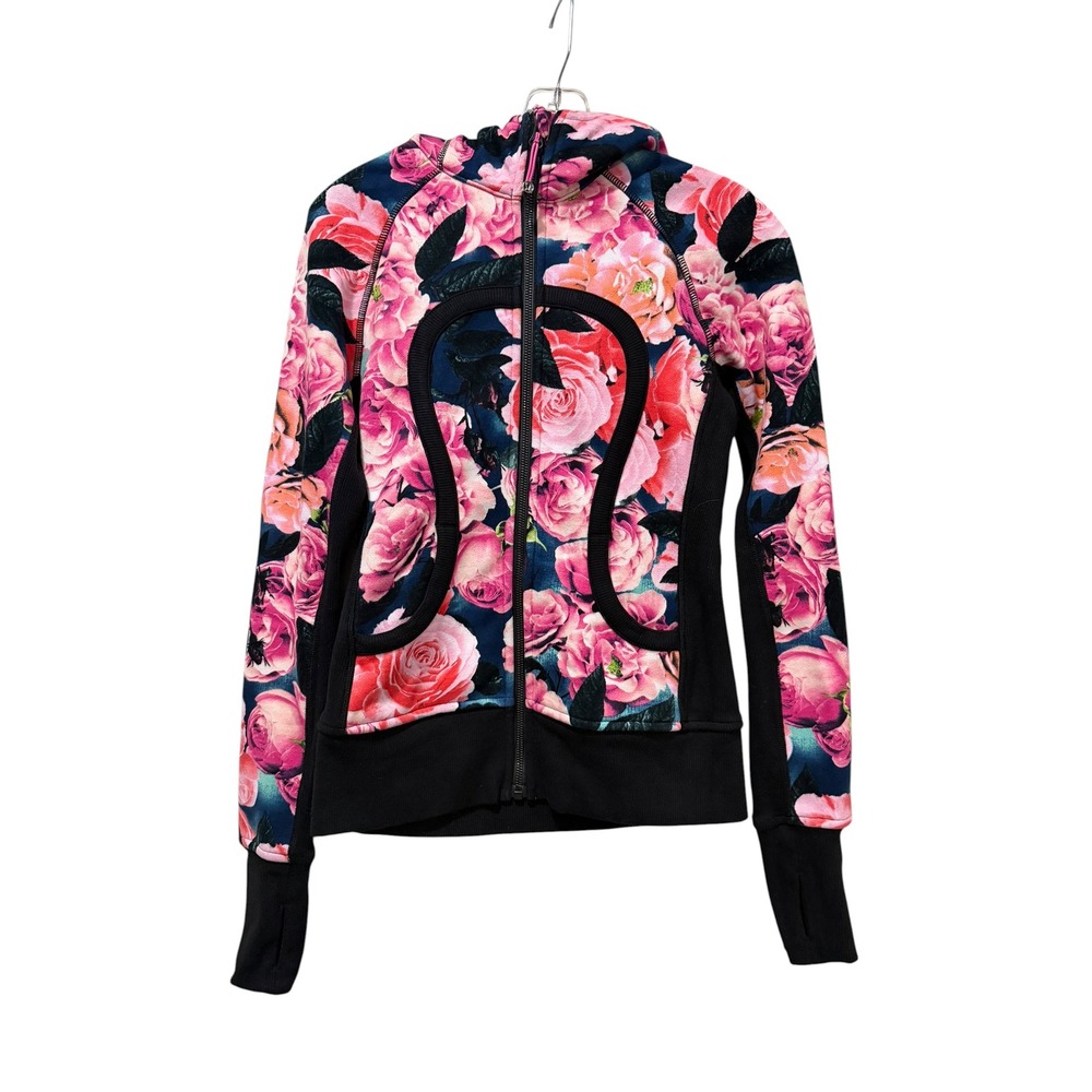 Lululemon 4 RARE Secret Garden Scuba Hoodie Full Zip Floral Pink Fleece Jacket